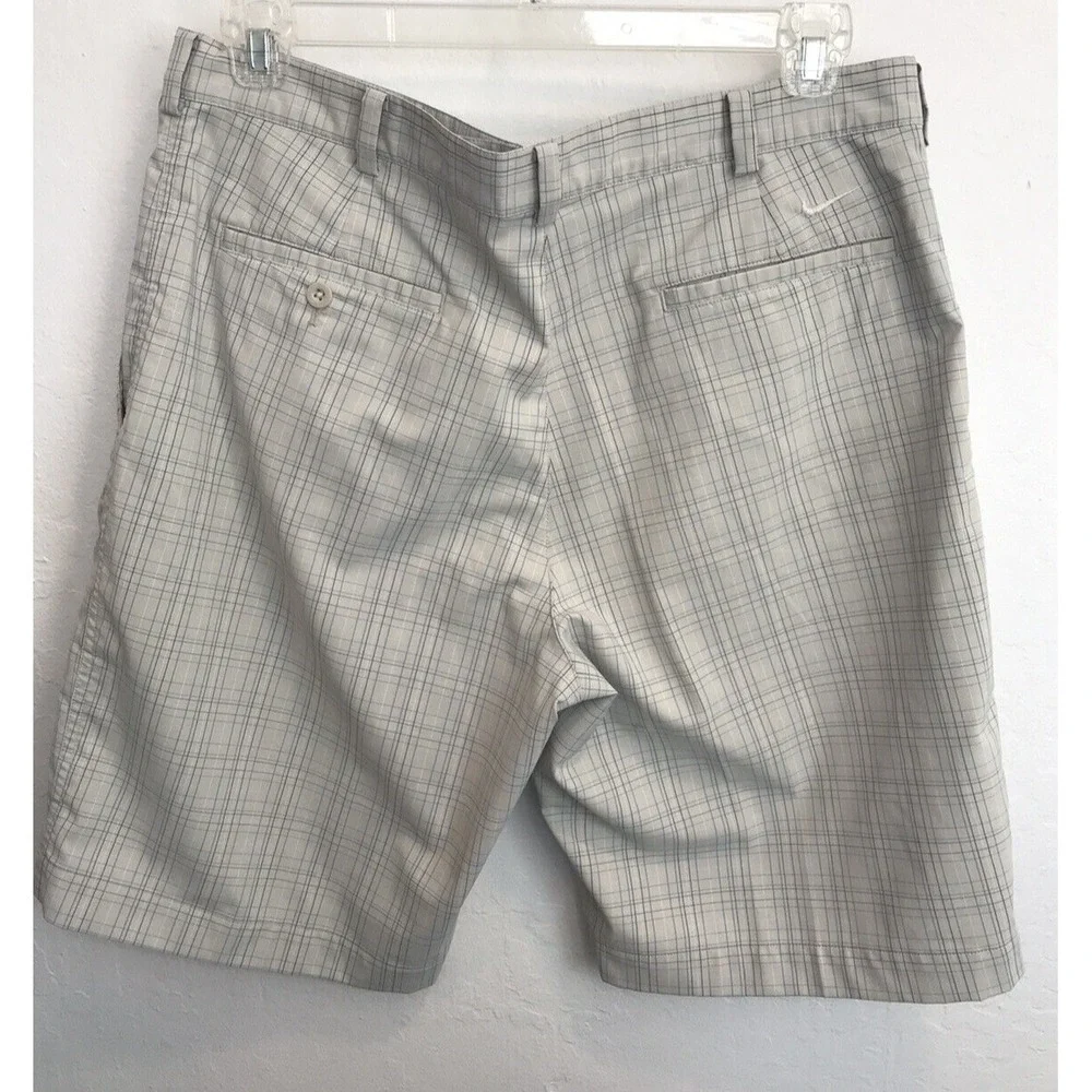 Nike Golf Mens Dri Fit Shorts Logo Chino Sz 36 Beige Plaid Pockets Golf Athletic